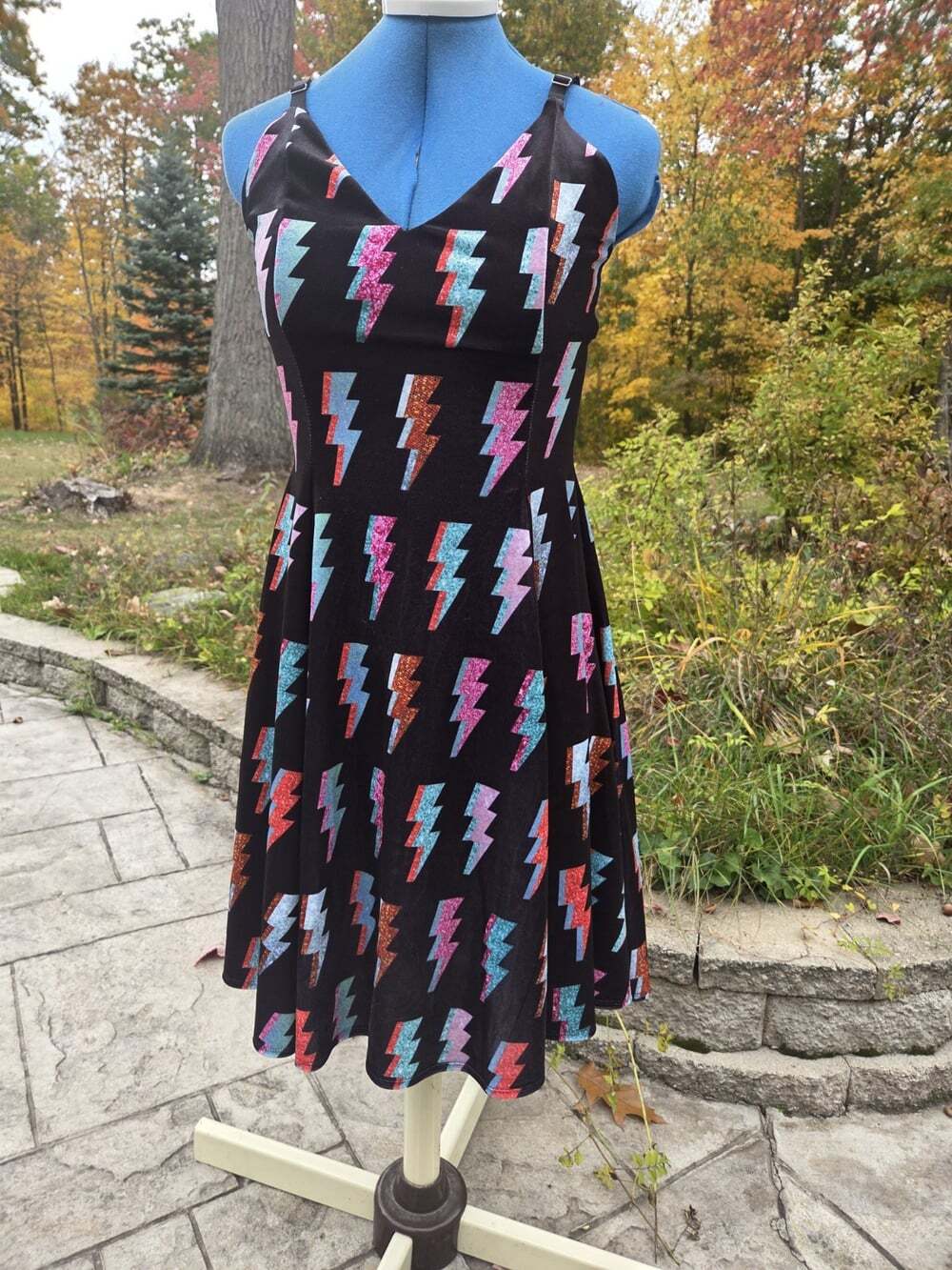 BlackMilk Rockstar Strappy Skater Dress Medium Bowie Lightning Bolt Glitter M